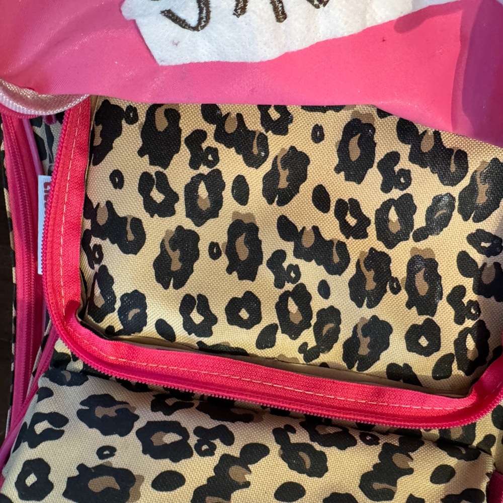 Lily’s Kids Pink Leopard Print Rolling Backpack- 16 x 12 - Picture 3 of 16